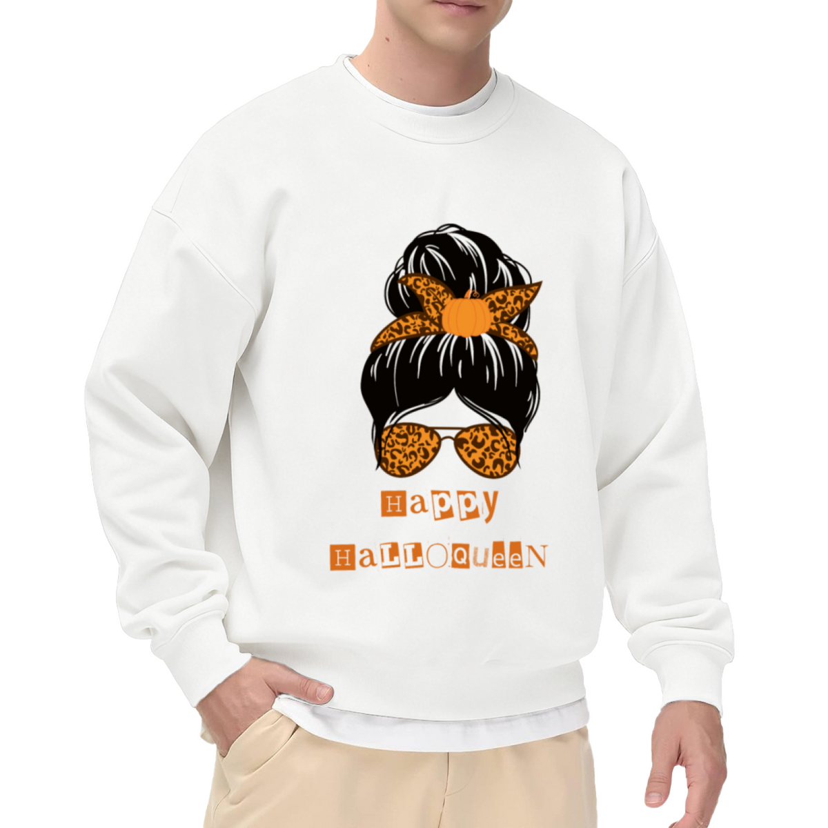 Halloween Queen Sweatshirt | Leopard Print Pumpkin Girl Graphic Crewneck, Spooky Cute Pullover Top, Halloween Gift for Women