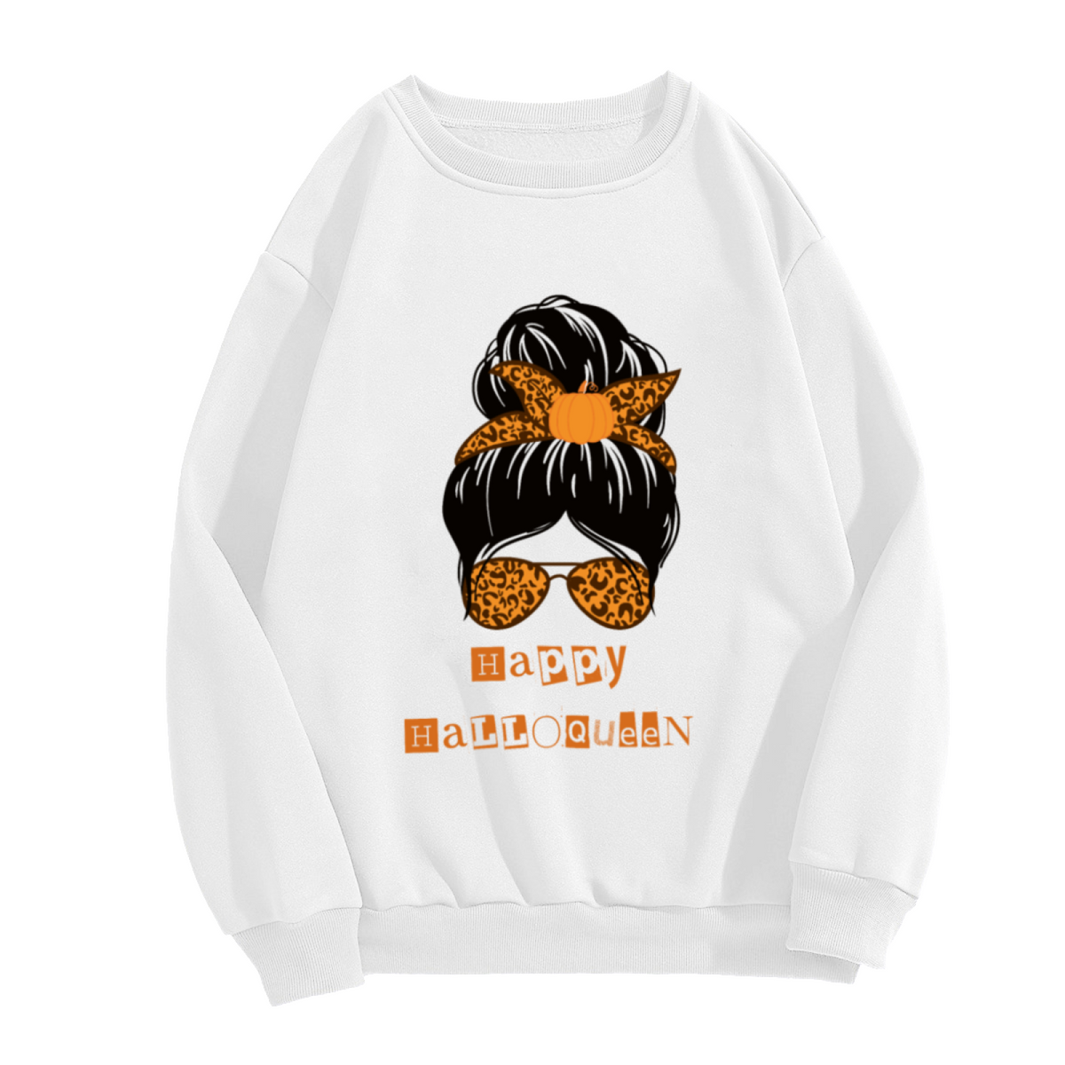 Halloween Queen Sweatshirt | Leopard Print Pumpkin Girl Graphic Crewneck, Spooky Cute Pullover Top, Halloween Gift for Women