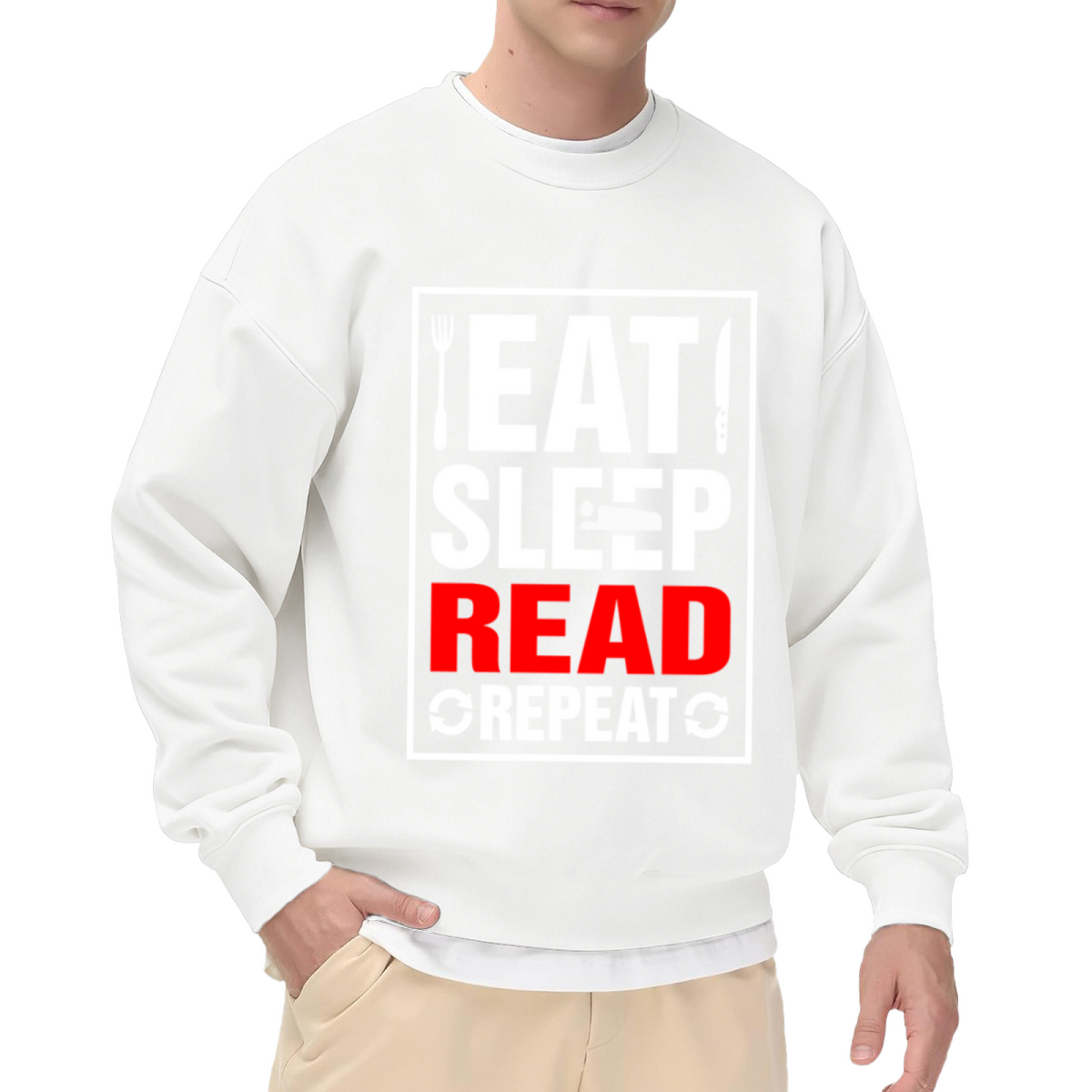 Eat Sleep Read Repeat Crewneck Sweatshirt - Bookworm Cycle Graphic Pullover, Reader Gift, Library Lover Top