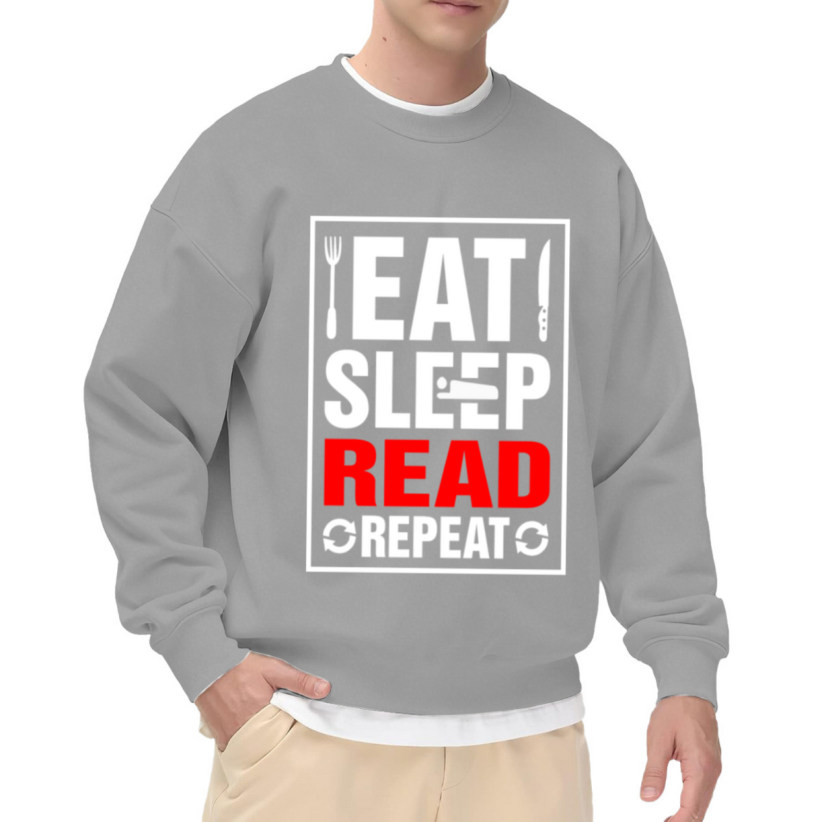 Eat Sleep Read Repeat Crewneck Sweatshirt - Bookworm Cycle Graphic Pullover, Reader Gift, Library Lover Top