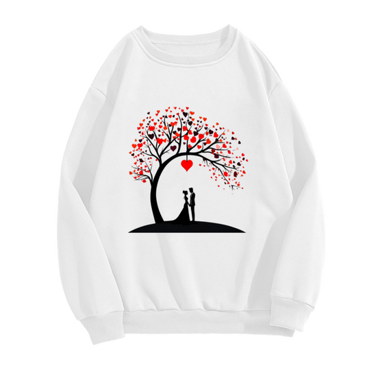 Heart Tree Wedding Couple Silhouette Crewneck Sweatshirt | Romantic Bride and Groom Anniversary Graphic Pullover, Valentine's Day Gift