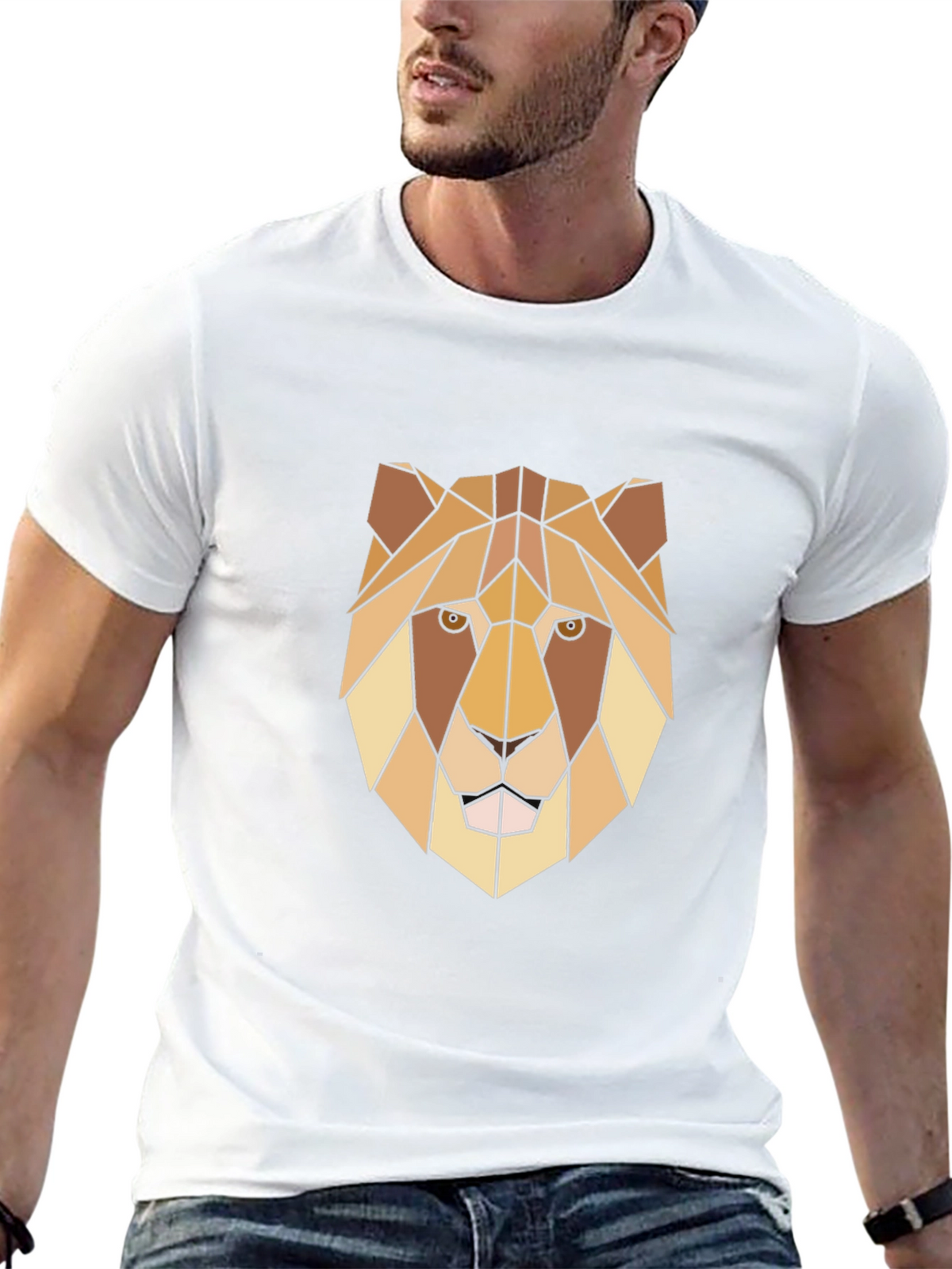 Geometric Lion Graphic Print Black T-Shirt