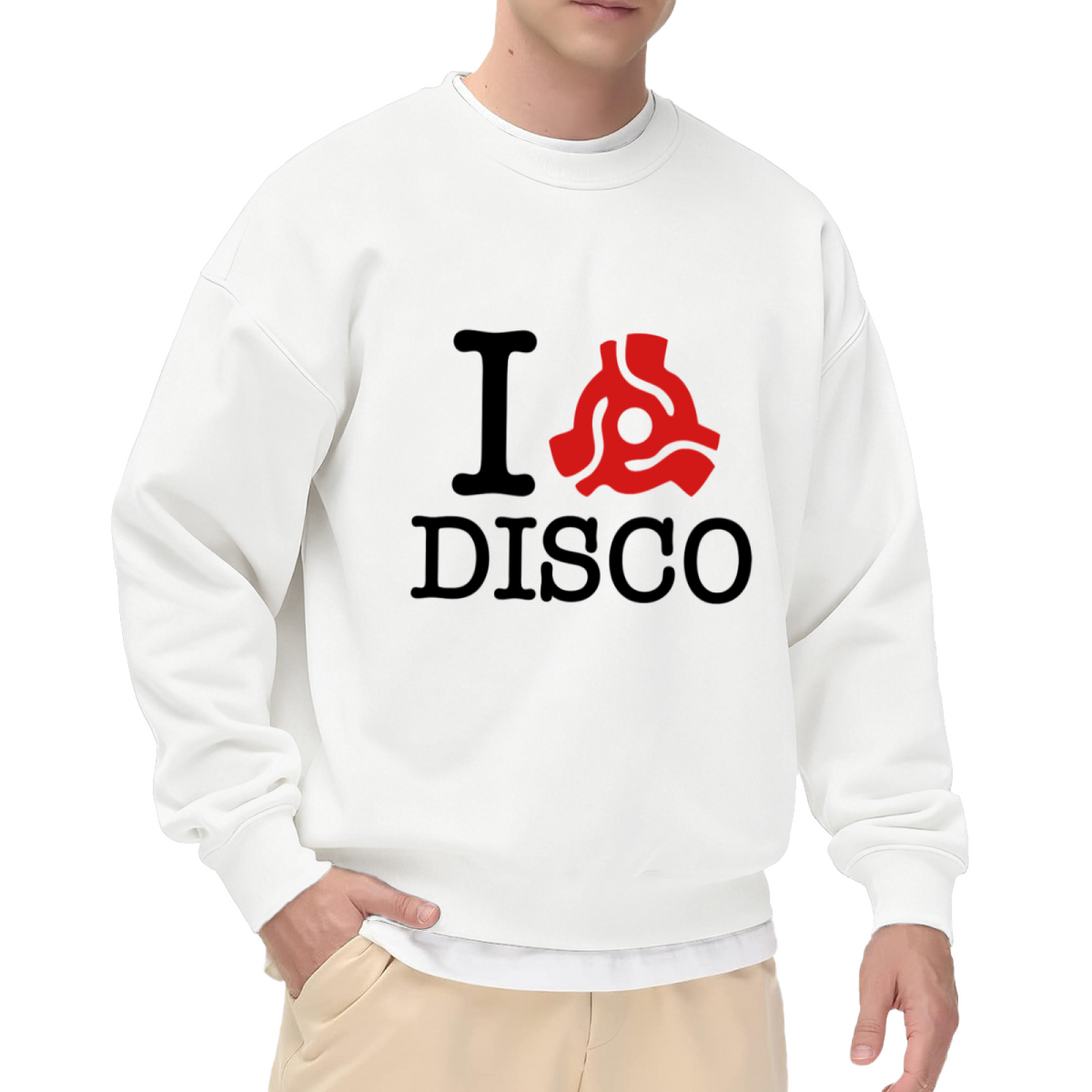 I Disco Retro Groovy Crewneck Sweatshirt, Vintage 70s Dance Music Graphic Pullover, Disco Party Lover Gift Idea