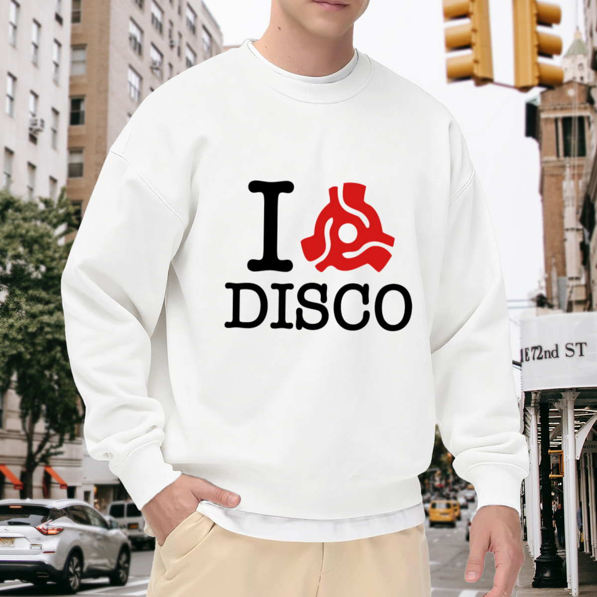 I Disco Retro Groovy Crewneck Sweatshirt, Vintage 70s Dance Music Graphic Pullover, Disco Party Lover Gift Idea