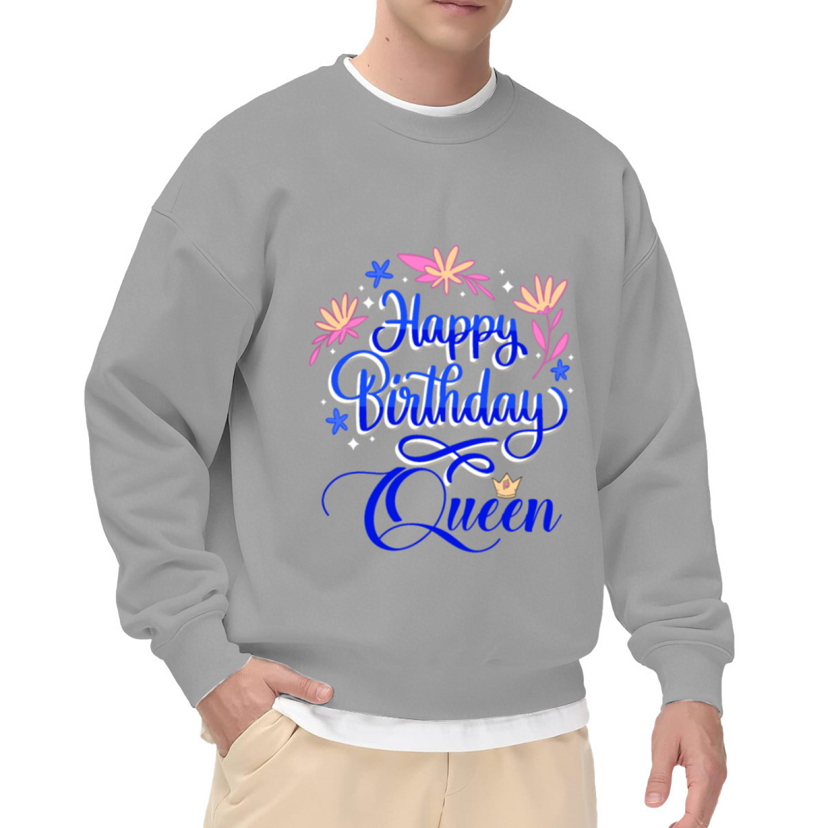 Happy Birthday Queen Sweatshirt | Floral Crown Lettering Graphic Crewneck, Birthday Gift Pullover Top, Queen Birthday Present for Her