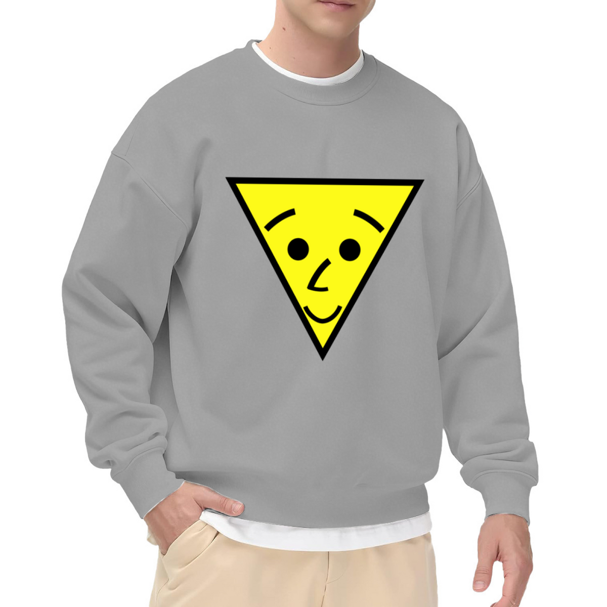 Smiley Yellow Triangle Minimalist Crewneck Sweatshirt | Cute Geometric Face Graphic Pullover, Kawaii Streetwear Top
