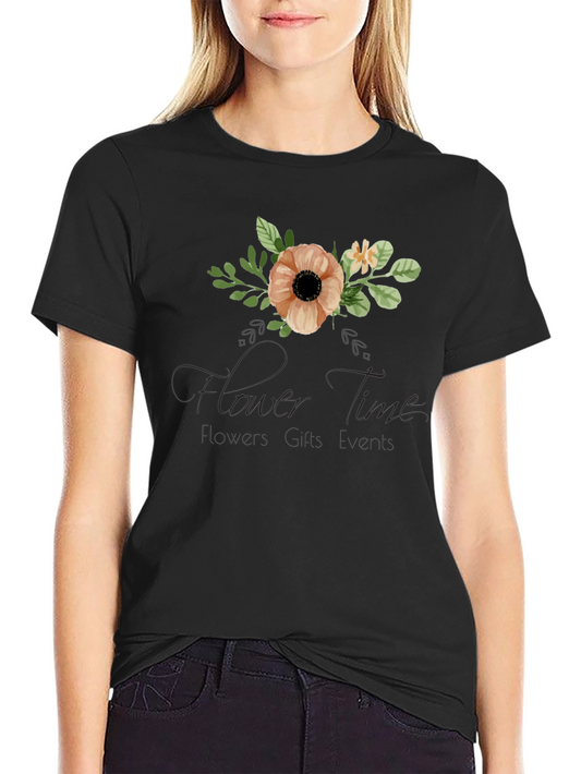 Floral Time Black Graphic T-Shirt