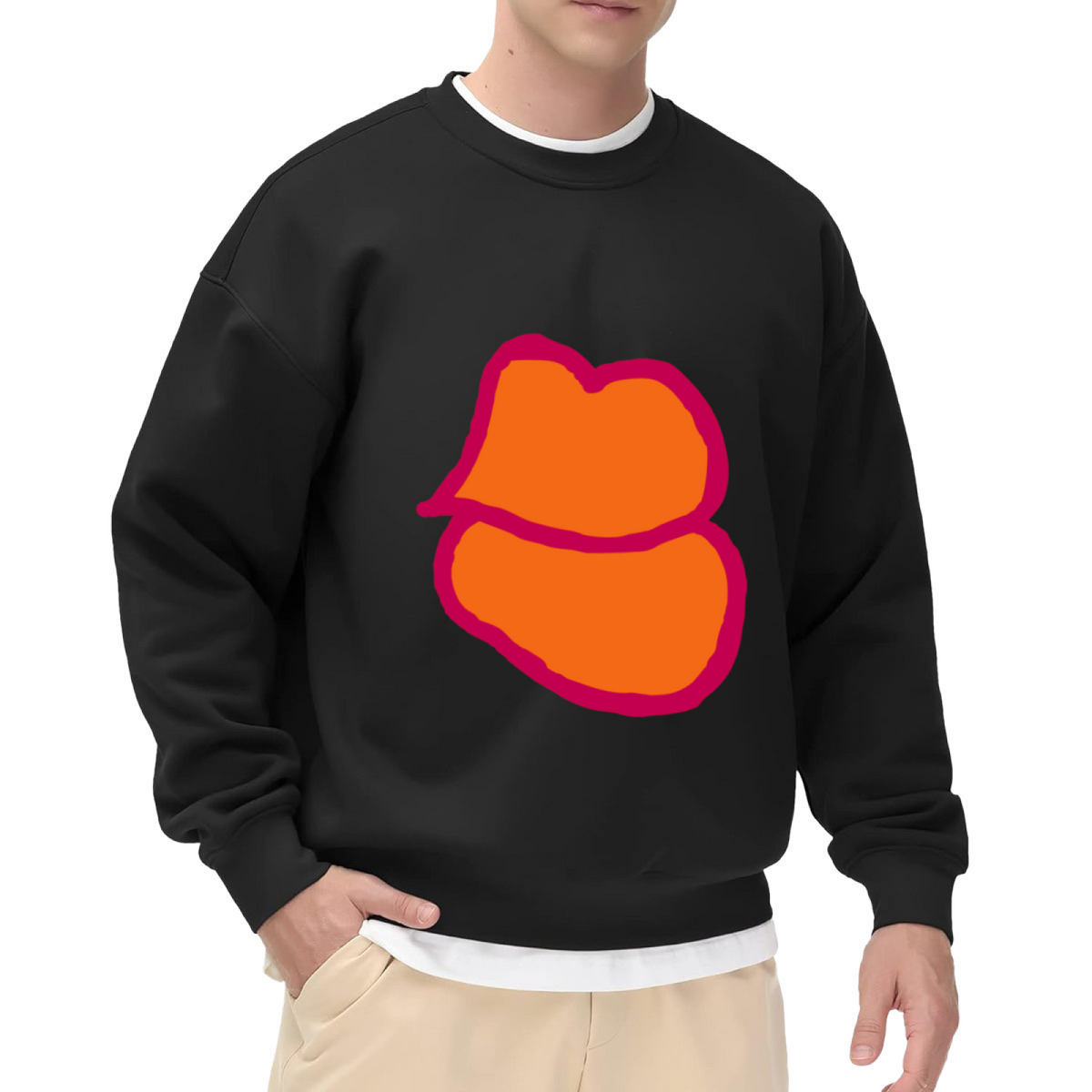 Vibrant Retro Pop Art Hand-Drawn Lips Graphic Crewneck Sweatshirt Bold Lip Print Casual Unisex Sweatshirt