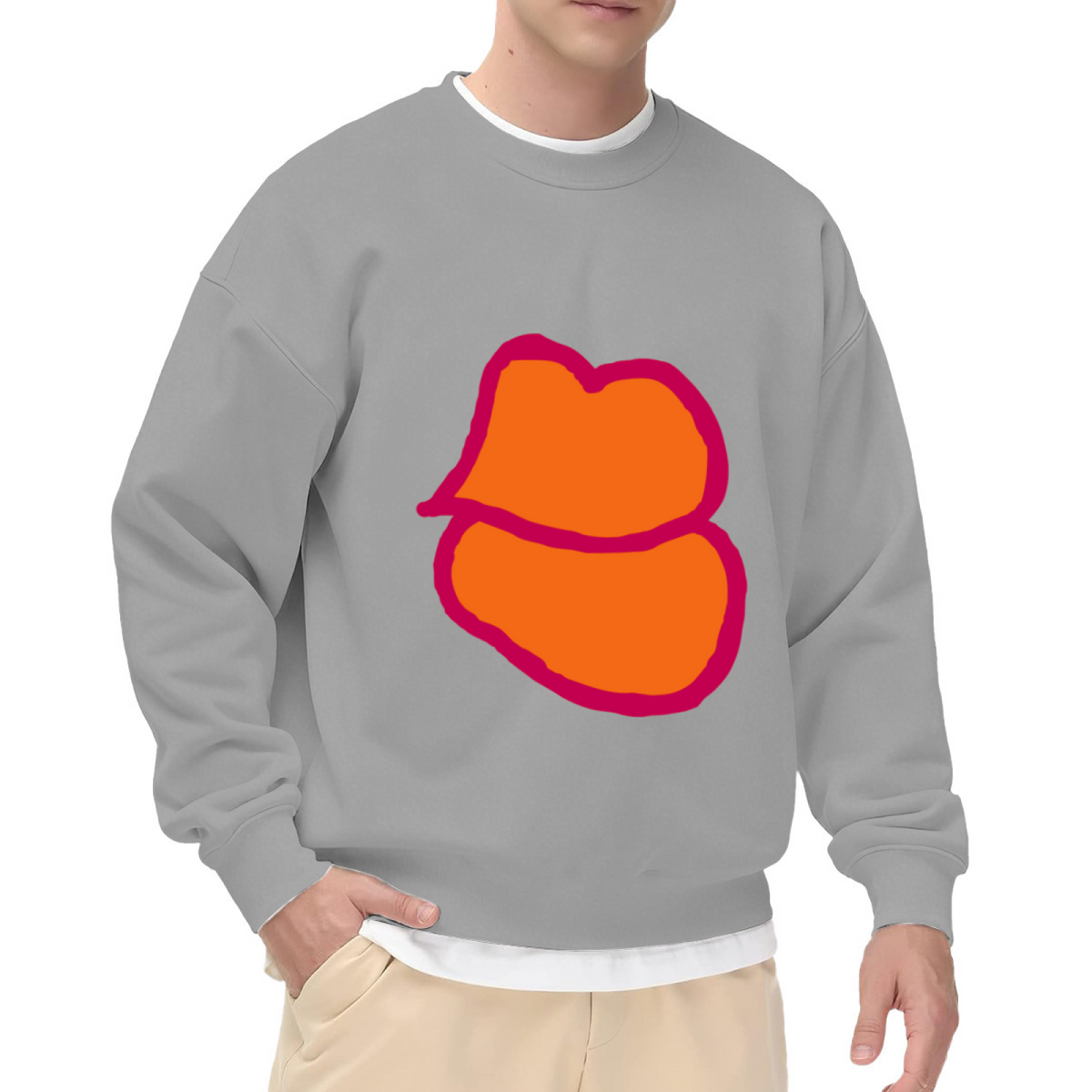 Vibrant Retro Pop Art Hand-Drawn Lips Graphic Crewneck Sweatshirt Bold Lip Print Casual Unisex Sweatshirt
