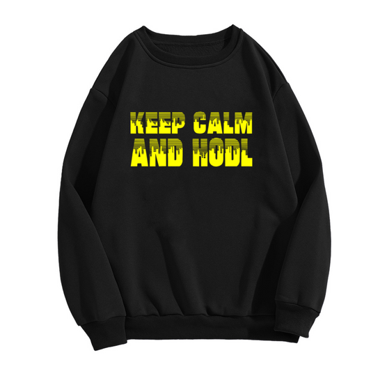 Keep Calm And HODL Glitch Text Crypto Crewneck Sweatshirt | Bitcoin Slang Pullover, Crypto Investor Gift