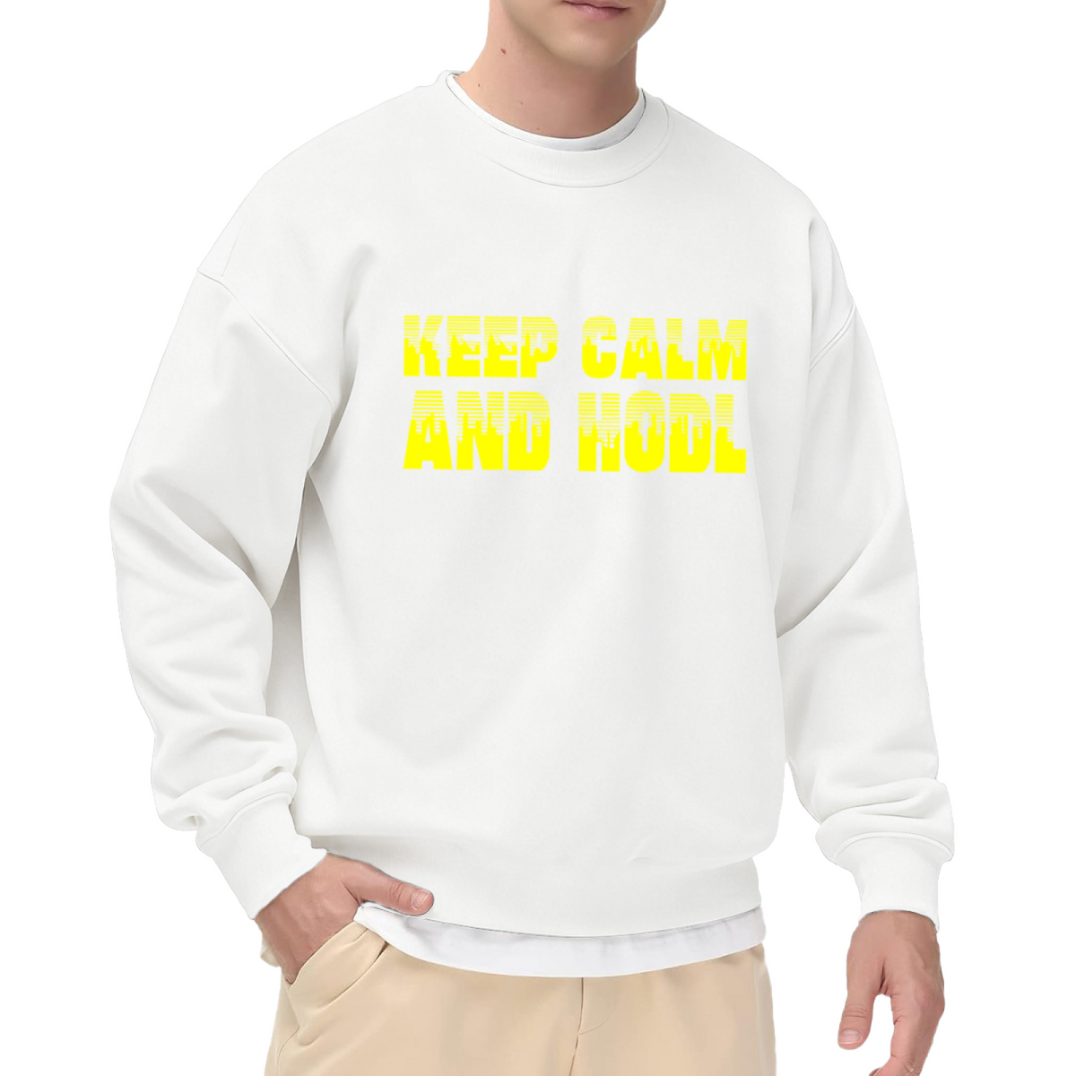 Keep Calm And HODL Glitch Text Crypto Crewneck Sweatshirt | Bitcoin Slang Pullover, Crypto Investor Gift
