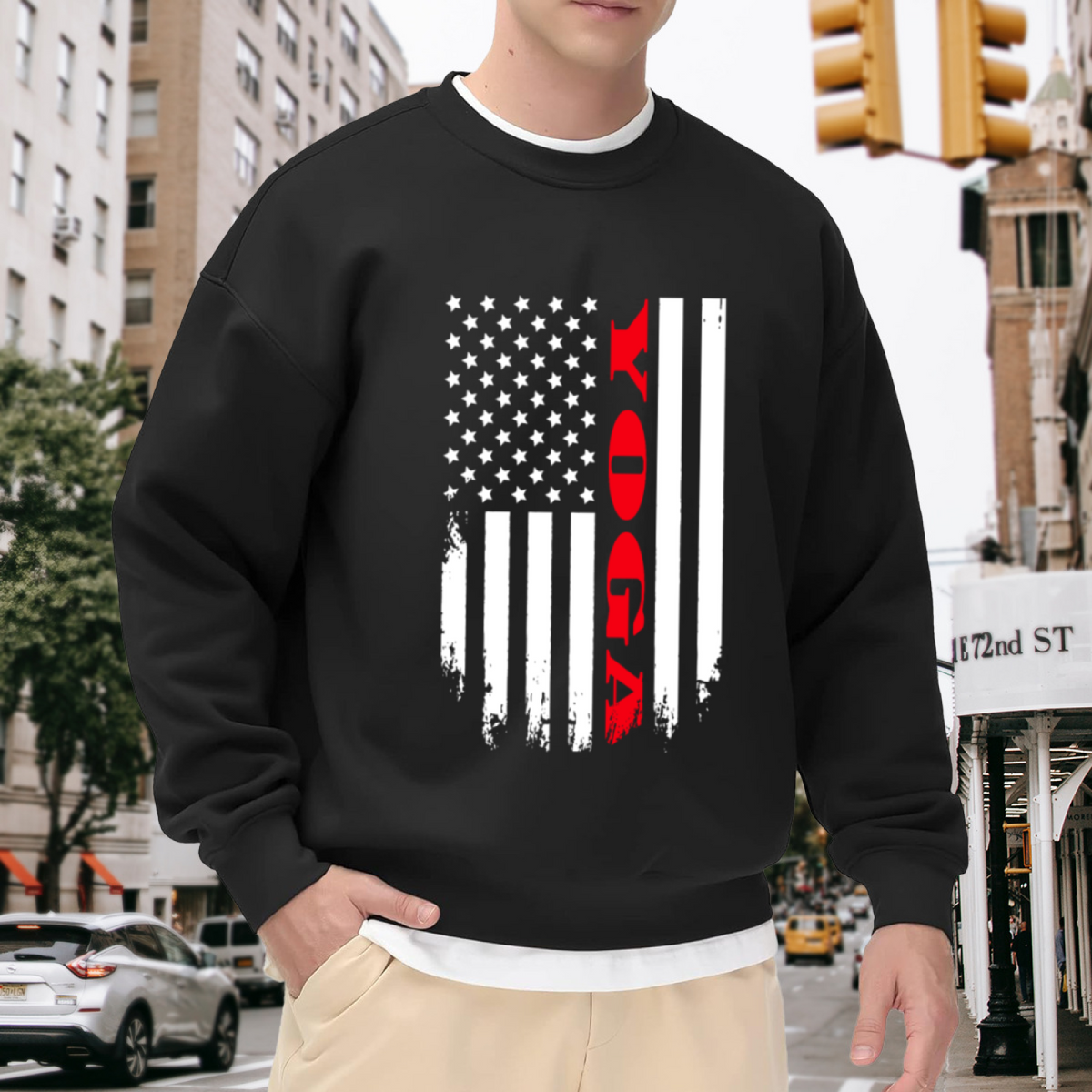 Rogue Distressed American Flag Vertical Crewneck Sweatshirt | Grunge Patriotic Tactical Pullover, USA Gift