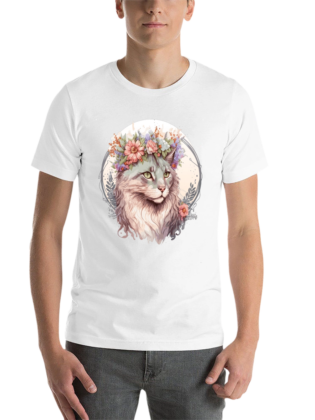 Cat with Flowers Graphic Tee