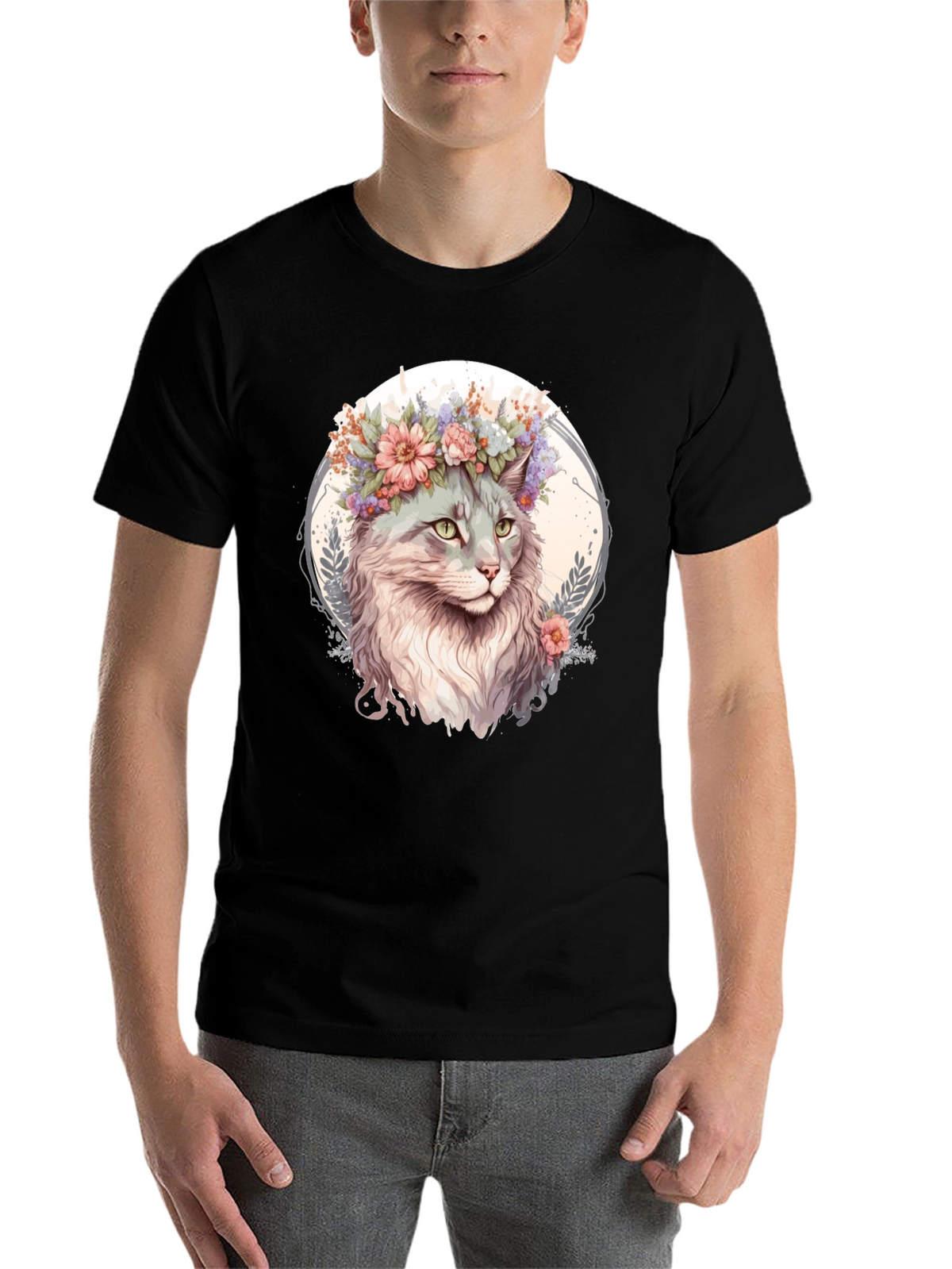Cat with Flowers Graphic Tee