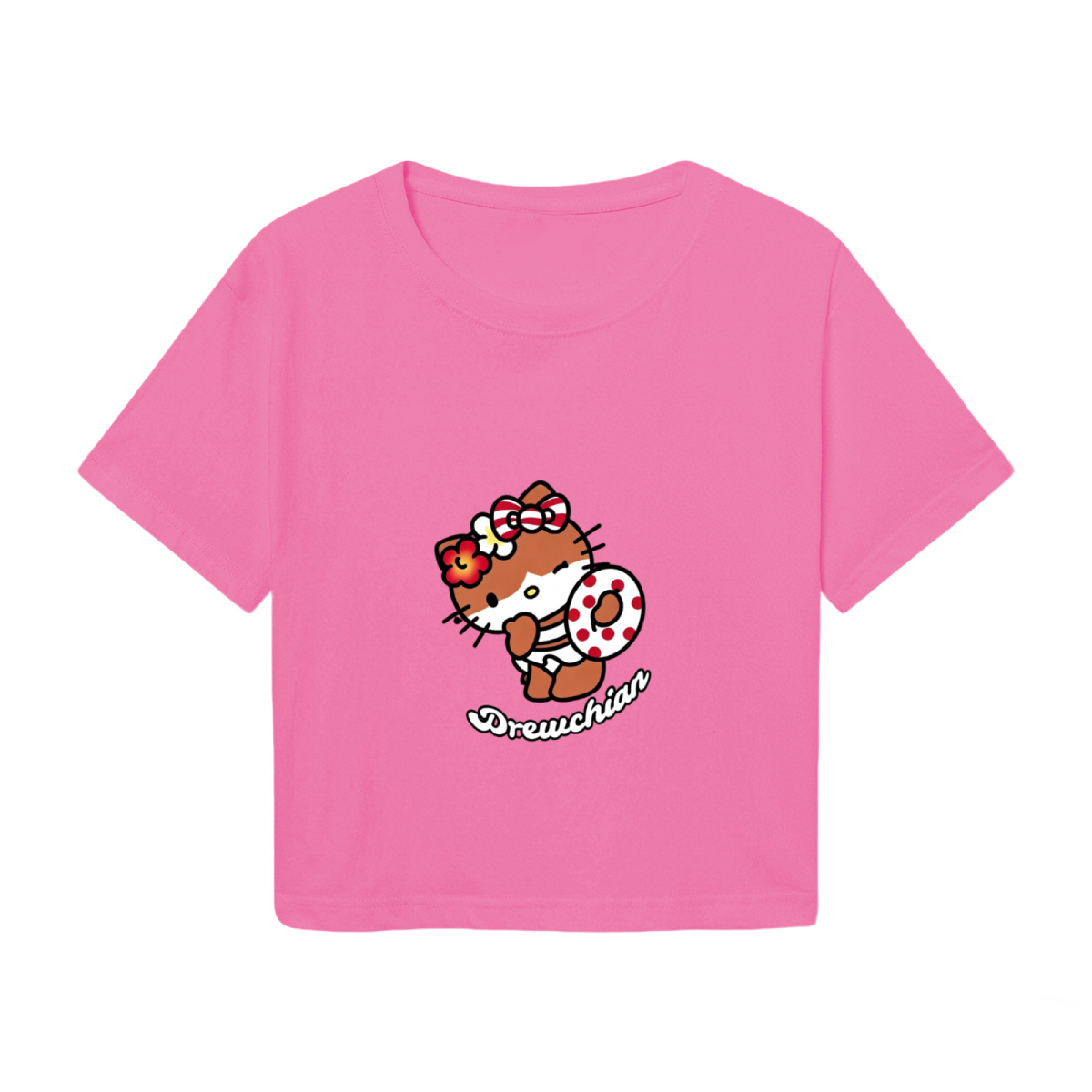 Summer Vibe Hello Kitty Donut Pink Cropped T?Shirt