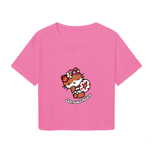 Summer Vibe Hello Kitty Donut Pink Cropped T?Shirt
