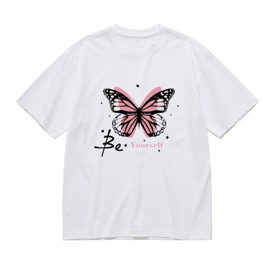 Be Yourself Pink Double Butterfly Star Aesthetic Self Love Graphic Tee