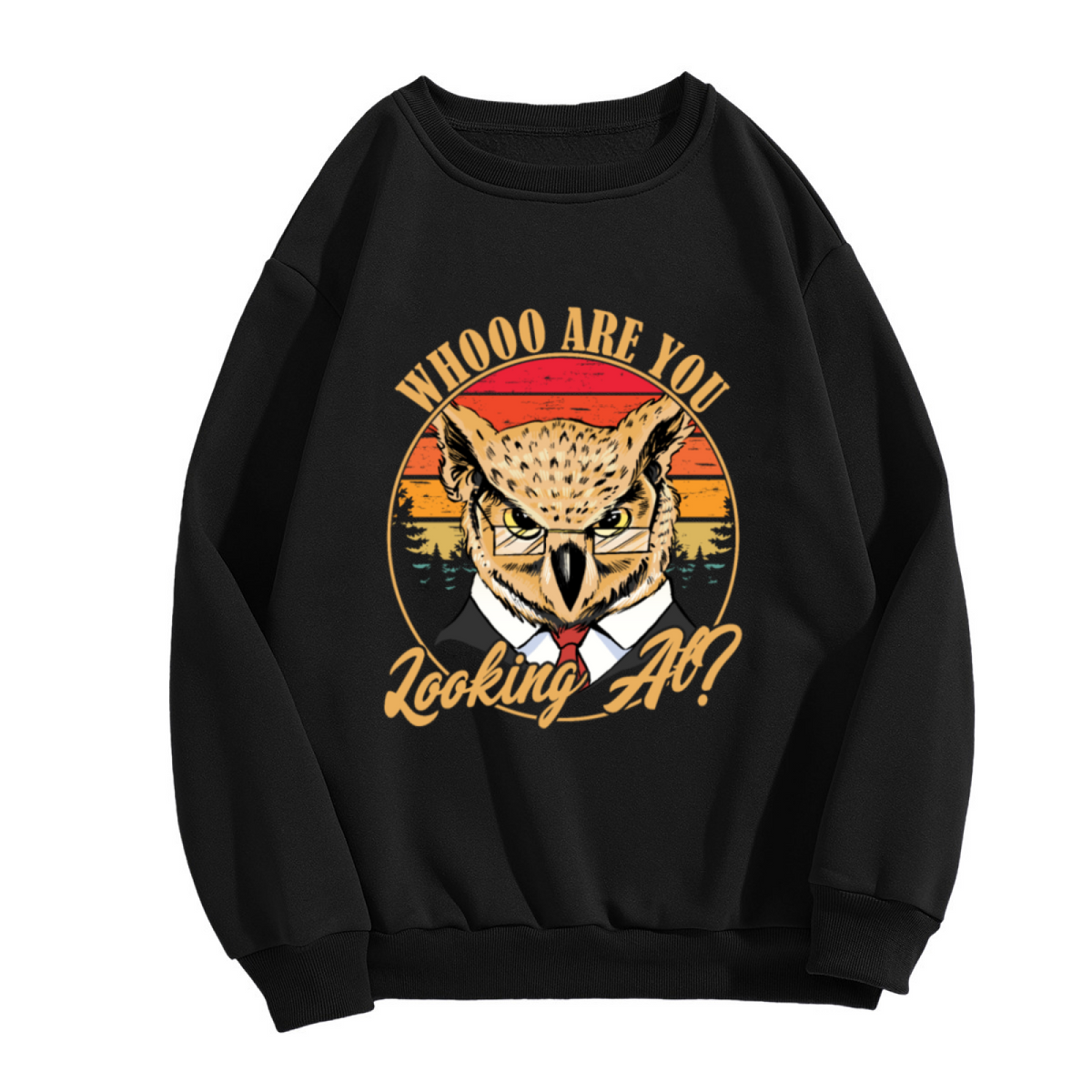 Whooo Are You Looking At Owl Crewneck Sweatshirt, Retro Sunset Glasses Pullover, Funny Owl Gift