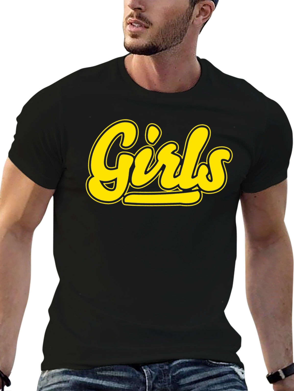 Girls Black T-Shirt - Bold Yellow Graphic Tee
