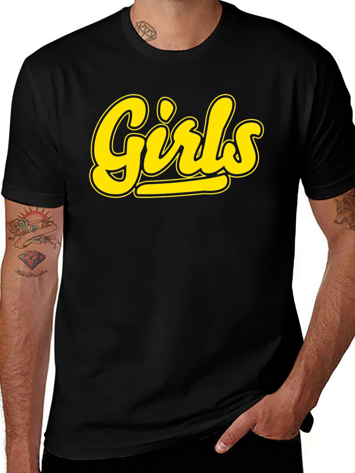 Girls Black T-Shirt - Bold Yellow Graphic Tee
