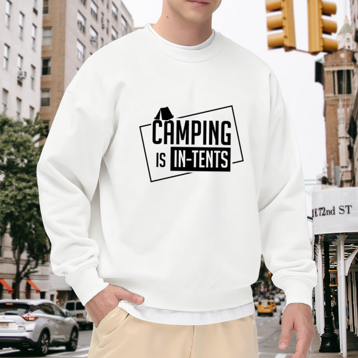 Camping Is In-Tents Humor Crewneck Sweatshirt, Punny Outdoor Lover Camping Gift