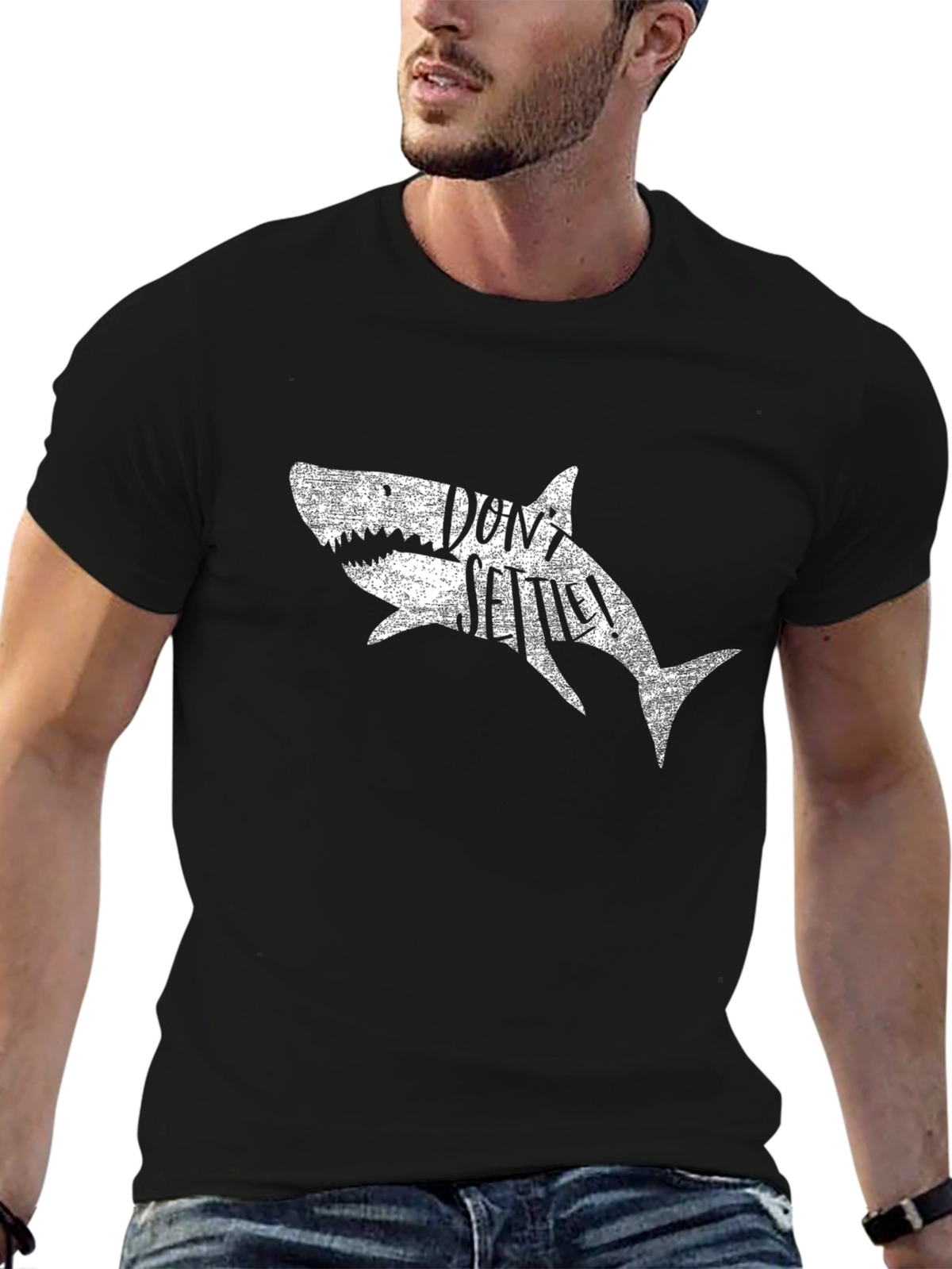 Dont Settle Shark Black Cotton T-Shirt