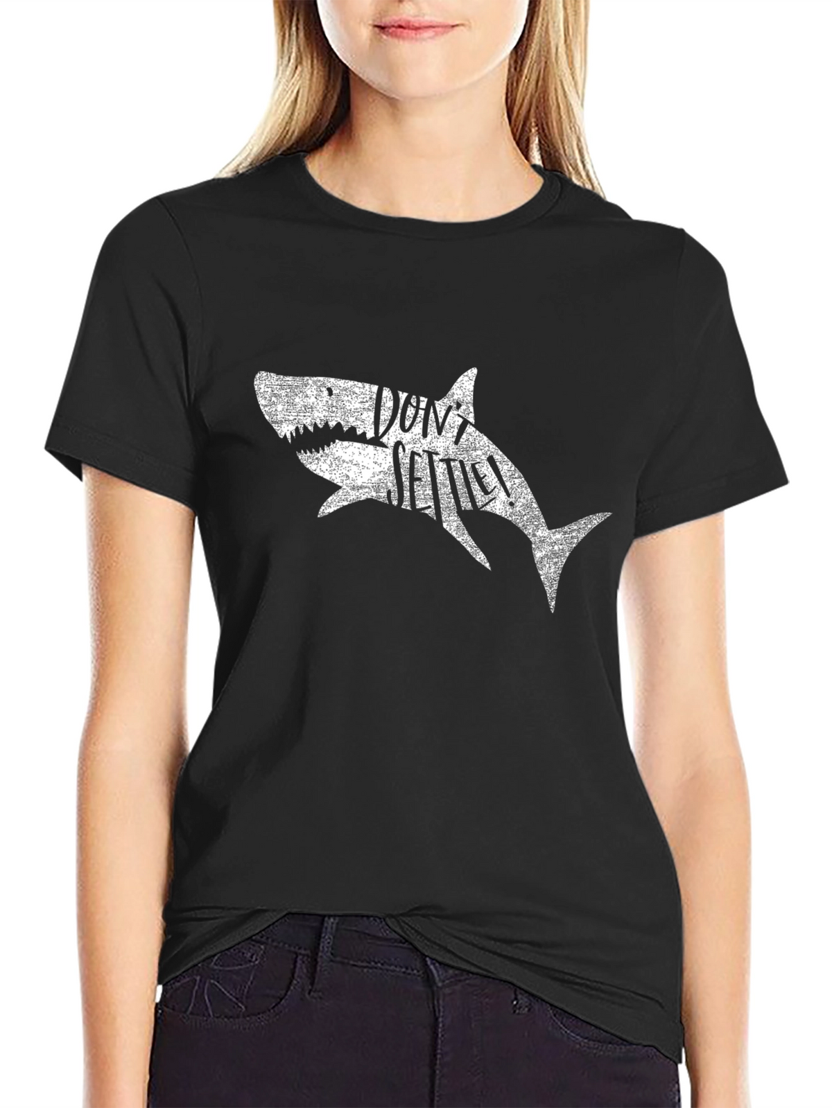 Dont Settle Shark Black Cotton T-Shirt