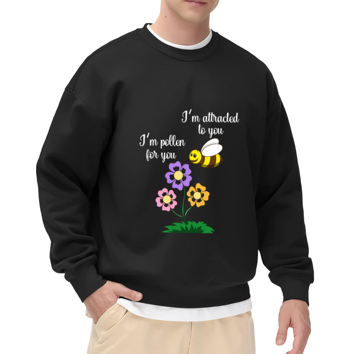 I'm Pollen For You Cute Bee Pun Crewneck Sweatshirt | Funny Flower Bee Romance Pullover, Valentine's Day Gift