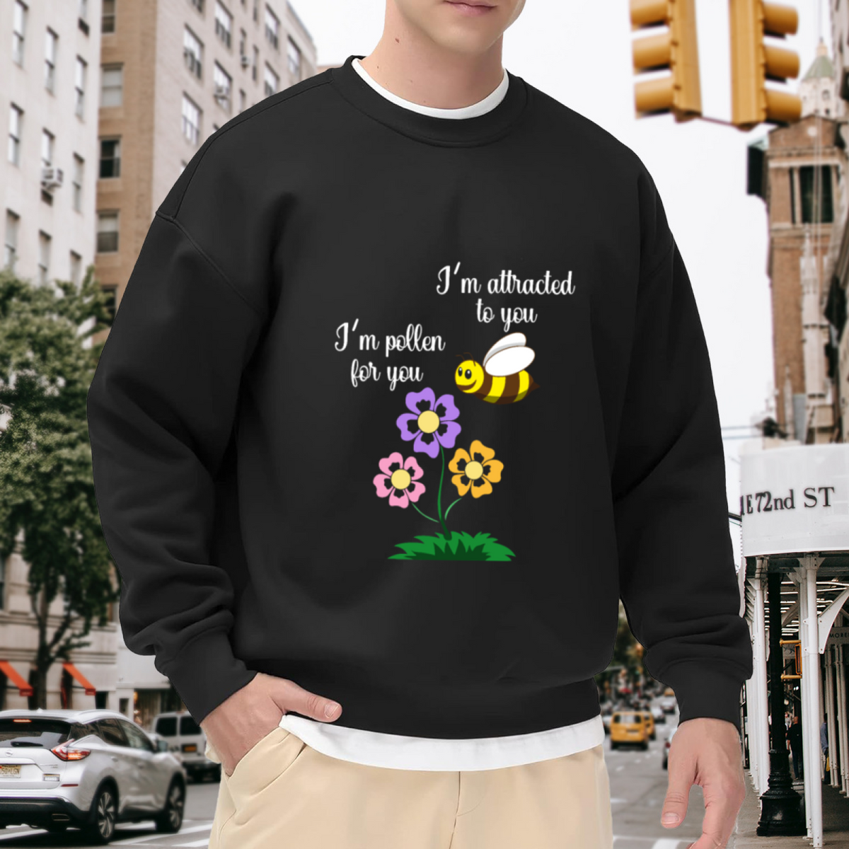 I'm Pollen For You Cute Bee Pun Crewneck Sweatshirt | Funny Flower Bee Romance Pullover, Valentine's Day Gift