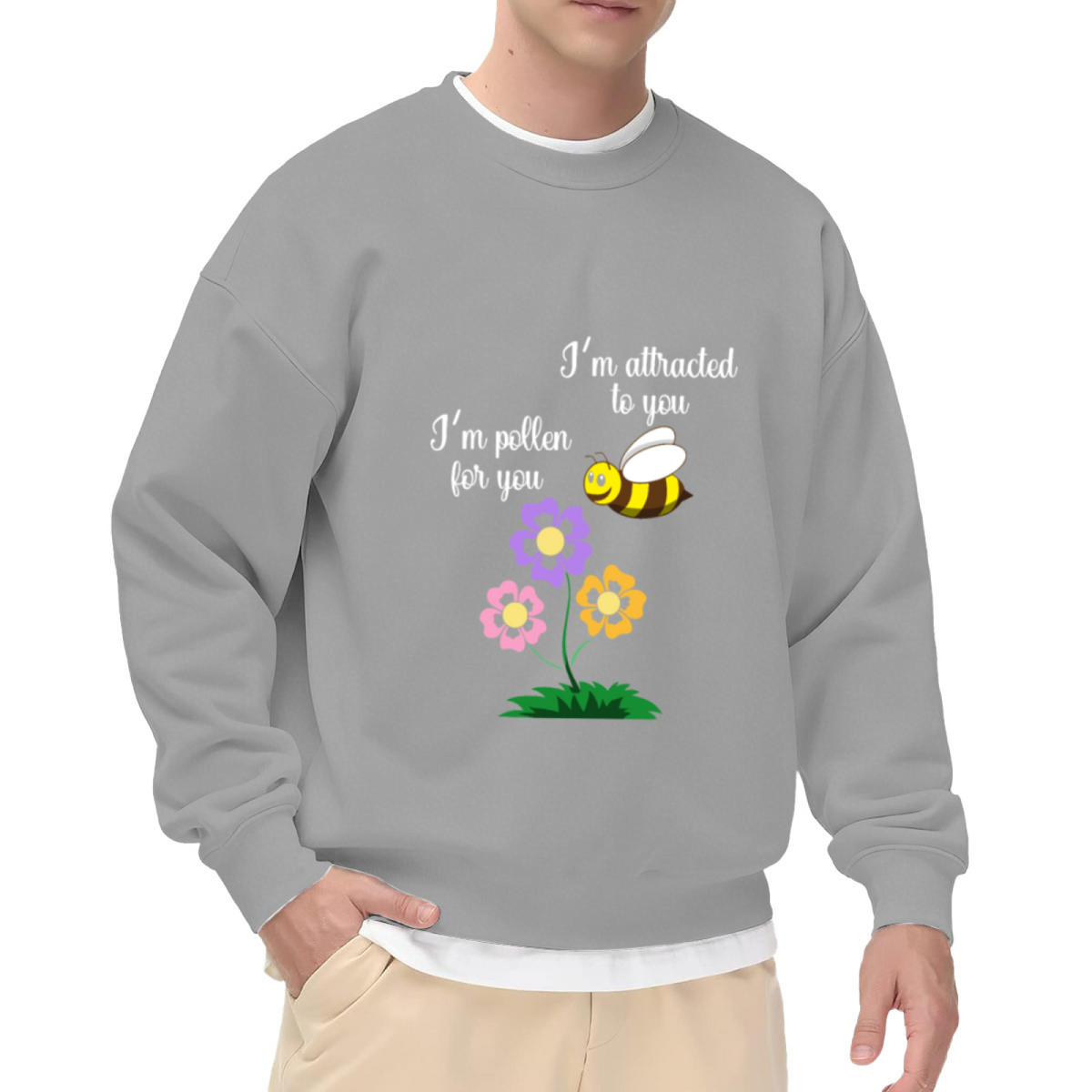 I'm Pollen For You Cute Bee Pun Crewneck Sweatshirt | Funny Flower Bee Romance Pullover, Valentine's Day Gift