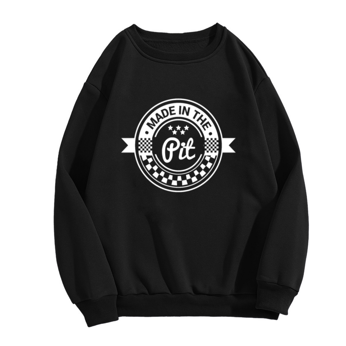 Made In The Pit Racing Badge Crewneck Sweatshirt, Checkered Flag Motorsport Pullover, Pit Crew Gift