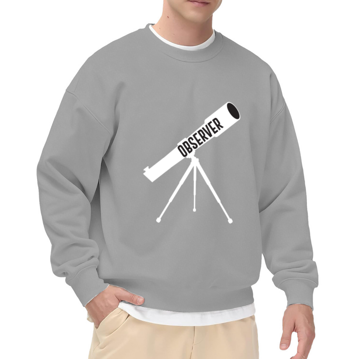 Observer Telescope Stargazer Minimalist Crewneck Sweatshirt | Astronomy Night Sky Pullover, Space Lover Gift