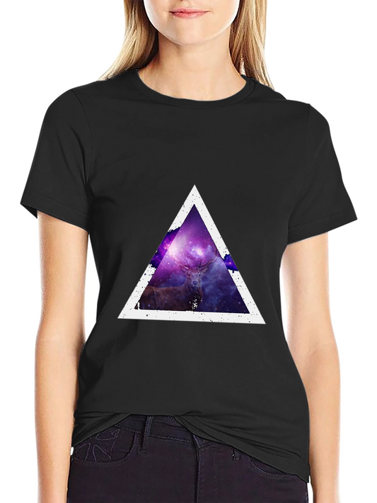 Cosmic Deer Triangle Tee - Modern Graphic Print T-Shirt