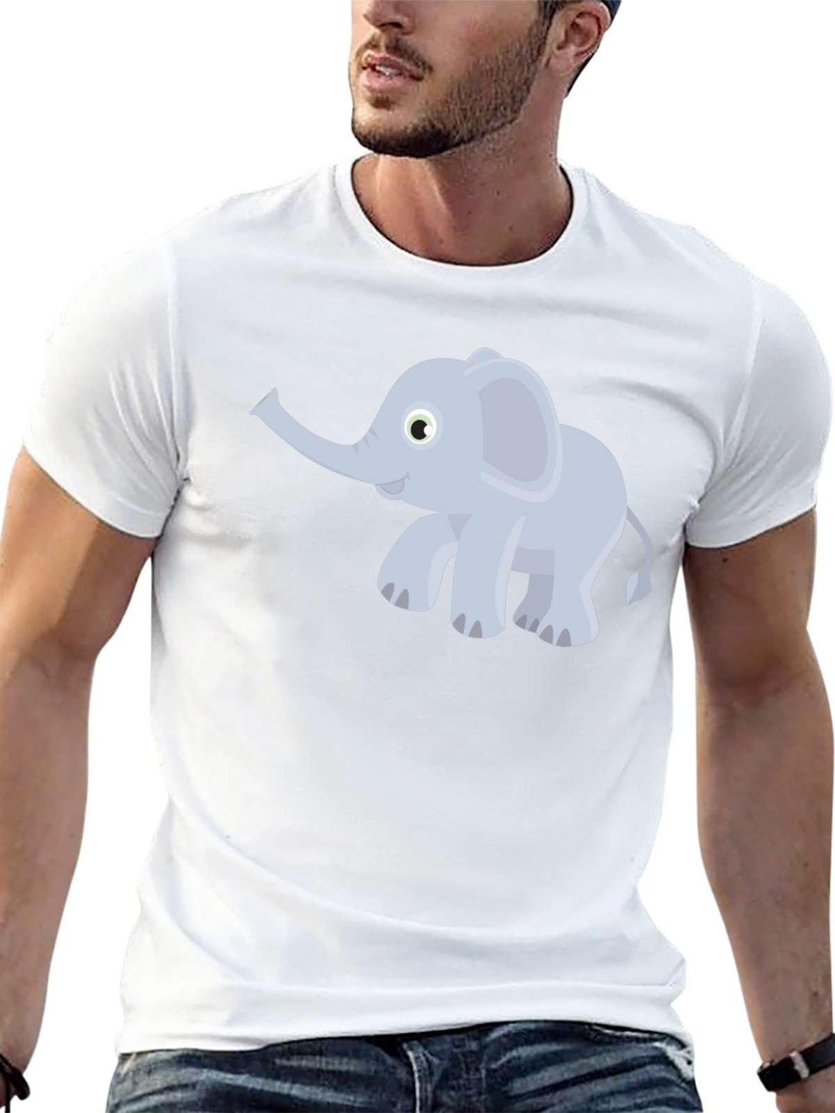 Elephant Cartoon Graphic Tee - Black
