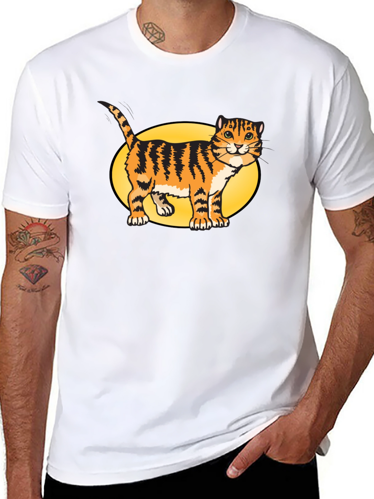 Black T-Shirt with Cartoon Cat Design