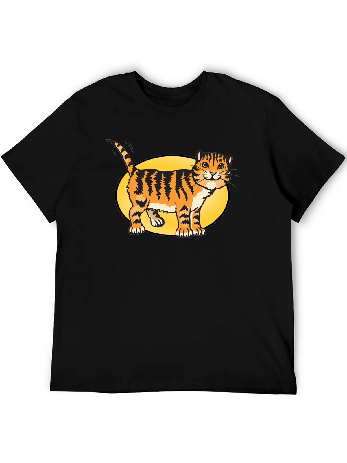Black T-Shirt with Cartoon Cat Design