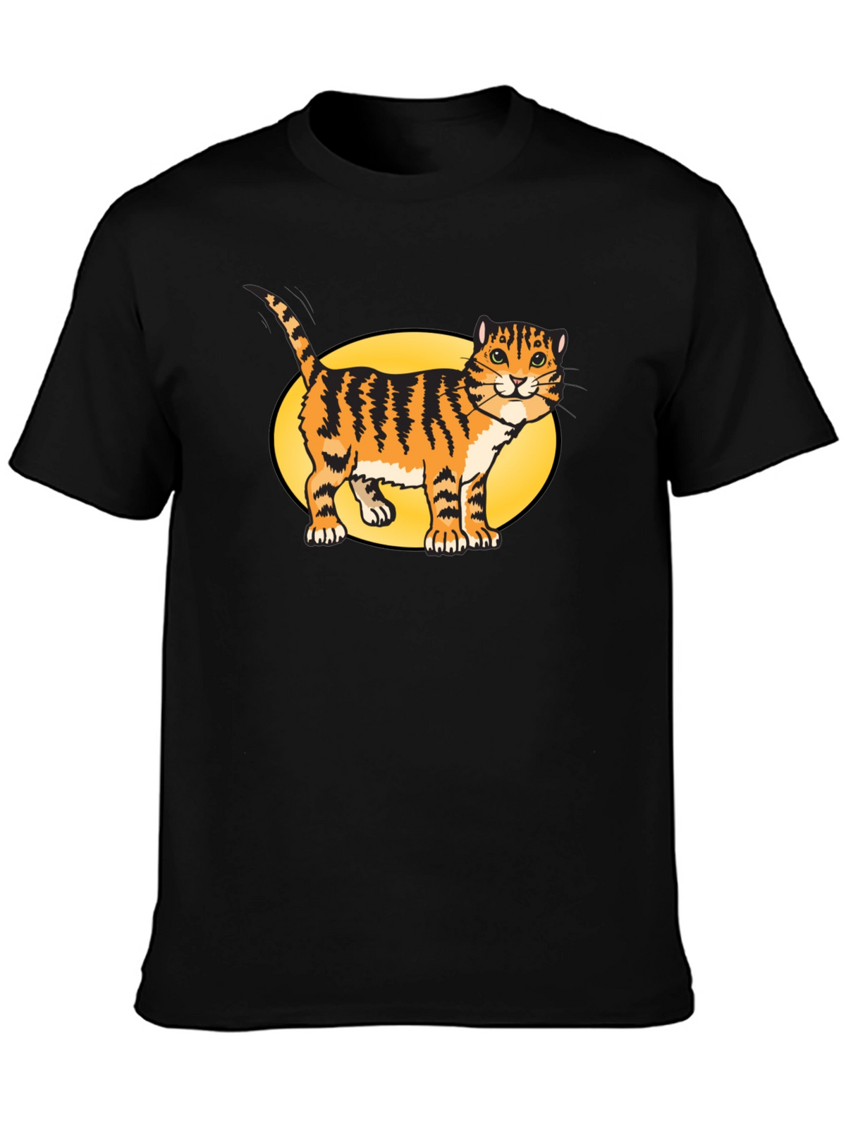 Black T-Shirt with Cartoon Cat Design