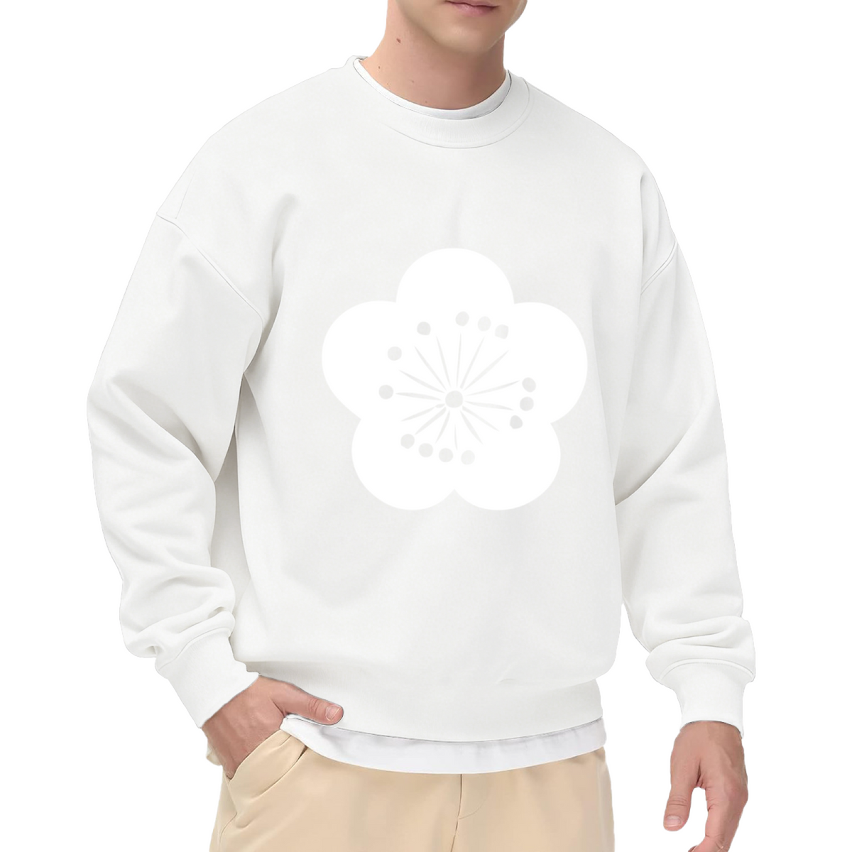 Plum Blossom Minimalist Flower Crewneck Sweatshirt | Japanese Ume Crest Monochrome Pullover, Botanical Gift