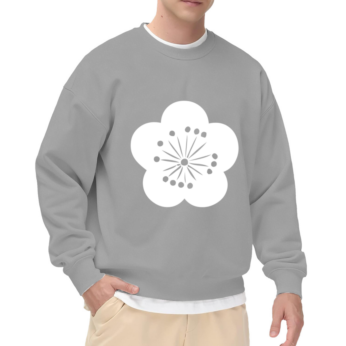 Plum Blossom Minimalist Flower Crewneck Sweatshirt | Japanese Ume Crest Monochrome Pullover, Botanical Gift