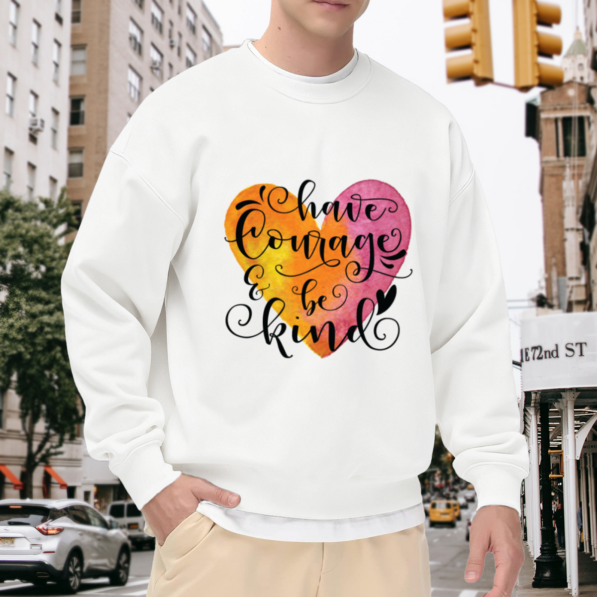 Have Courage & Be Kind Watercolor Heart Crewneck Sweatshirt | Inspirational Calligraphy Pullover, Kindness Gift
