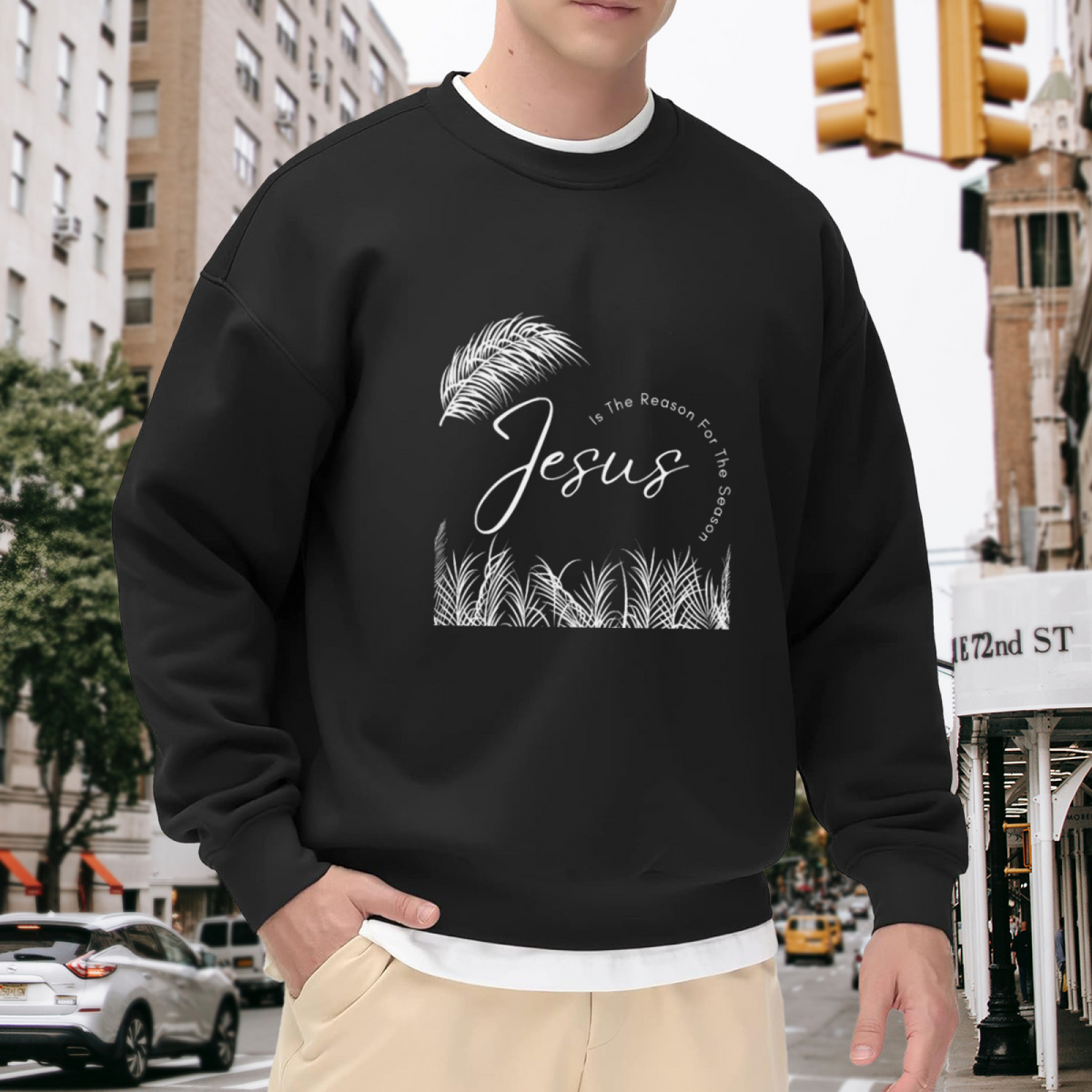 Jesus Is The Reason For The Season Crewneck Sweatshirt, Palm Leaf Christian Faith Pullover, Religious Easter Gift
