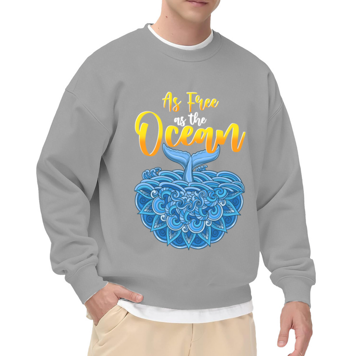 As Free As The Ocean Crewneck Sweatshirt - Whale Tail Wave Graphic Pullover, Ocean Lover Gift, Beach Vibes Top