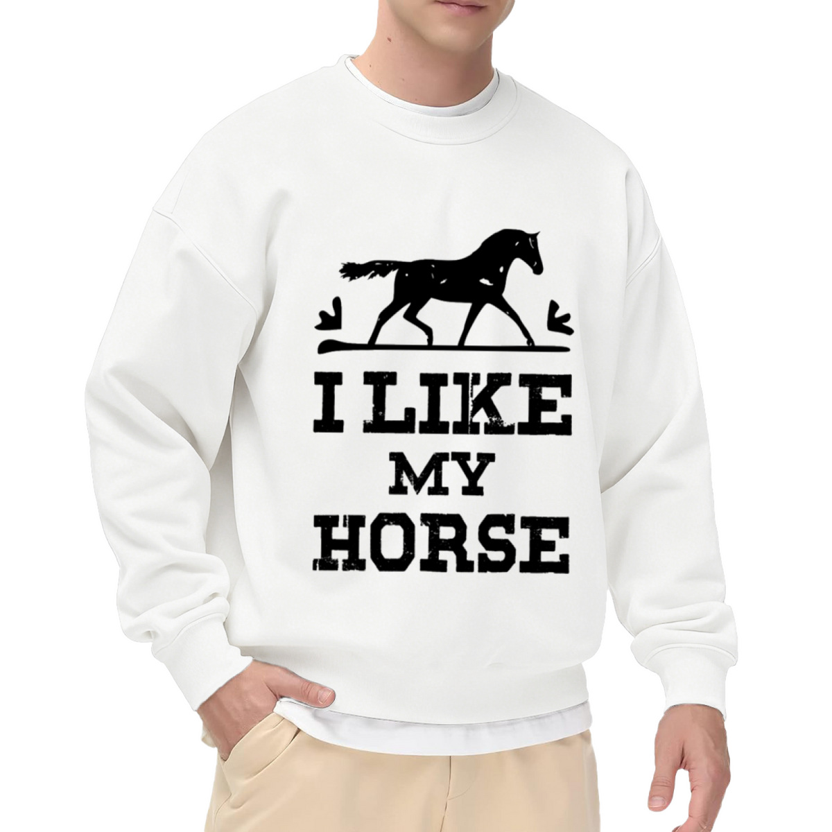 I Like My Horse Equestrian Silhouette Crewneck Sweatshirt | Vintage Distressed Horse Lover Graphic Pullover, Rider Gift Top