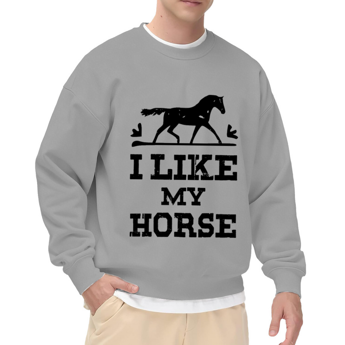 I Like My Horse Equestrian Silhouette Crewneck Sweatshirt | Vintage Distressed Horse Lover Graphic Pullover, Rider Gift Top