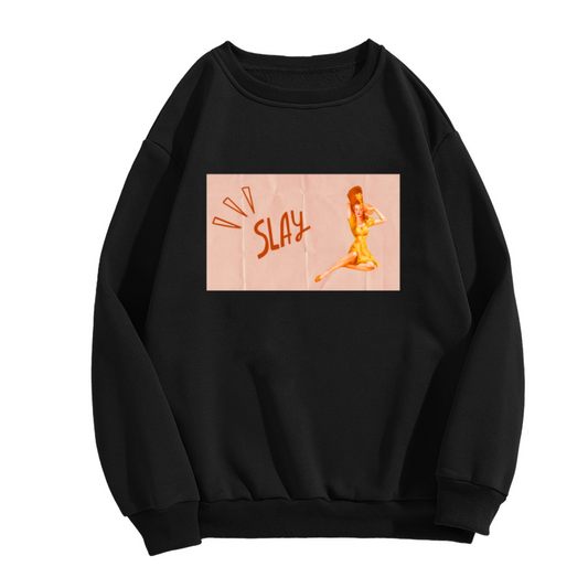 Slay Retro Woman Crewneck Sweatshirt - Vintage Boss Lady Graphic Pullover, Empowerment Streetwear, Sassy Quote Top