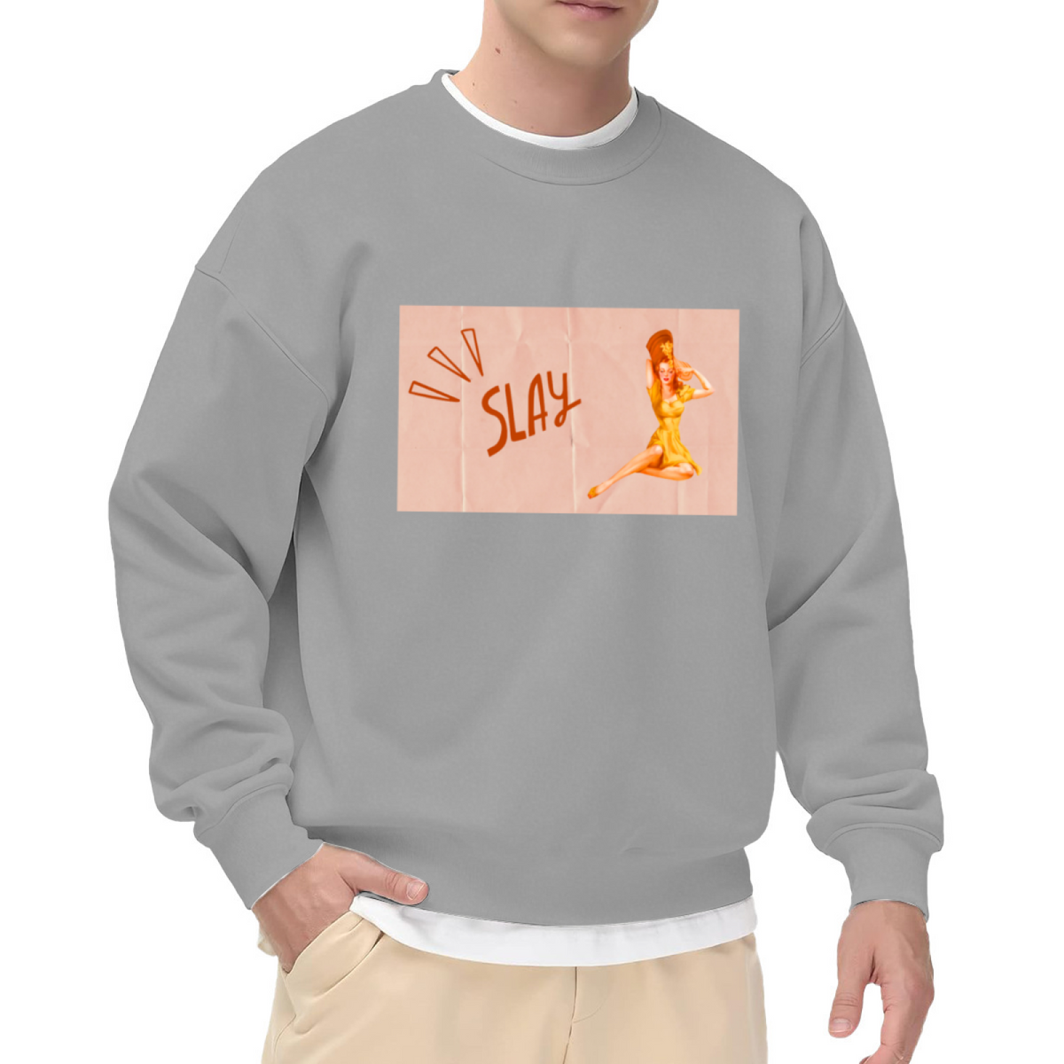 Slay Retro Woman Crewneck Sweatshirt - Vintage Boss Lady Graphic Pullover, Empowerment Streetwear, Sassy Quote Top