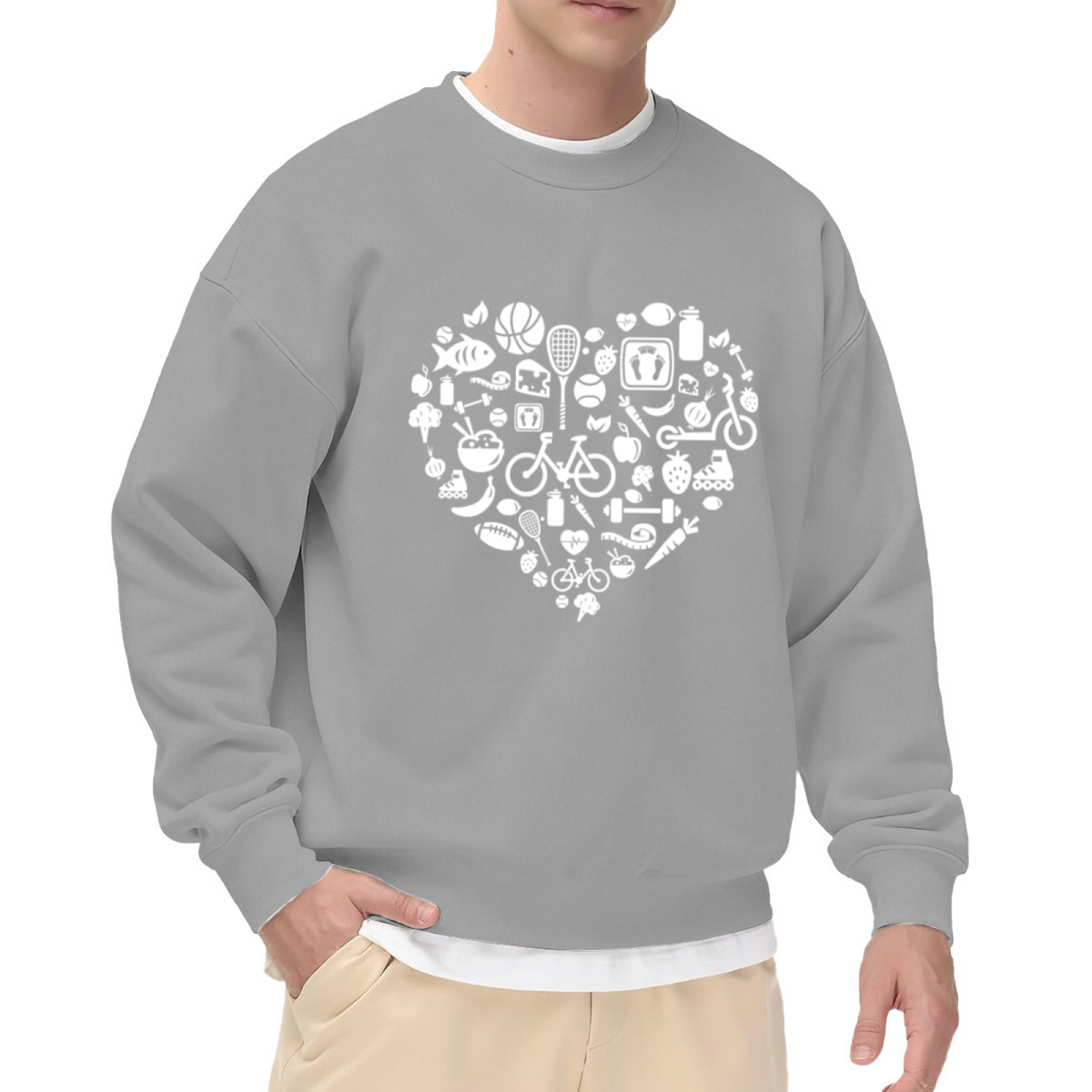 Healthy Heart Icons Crewneck Sweatshirt - Fitness Wellness Lifestyle Pullover, Health Motivation Graphic, Gym Lover Top