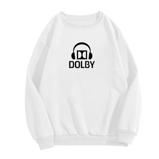 Dolby Headphones Logo Audio Tech Crewneck Sweatshirt | Minimalist Sound Brand Graphic Pullover, Sound Engineer Gift