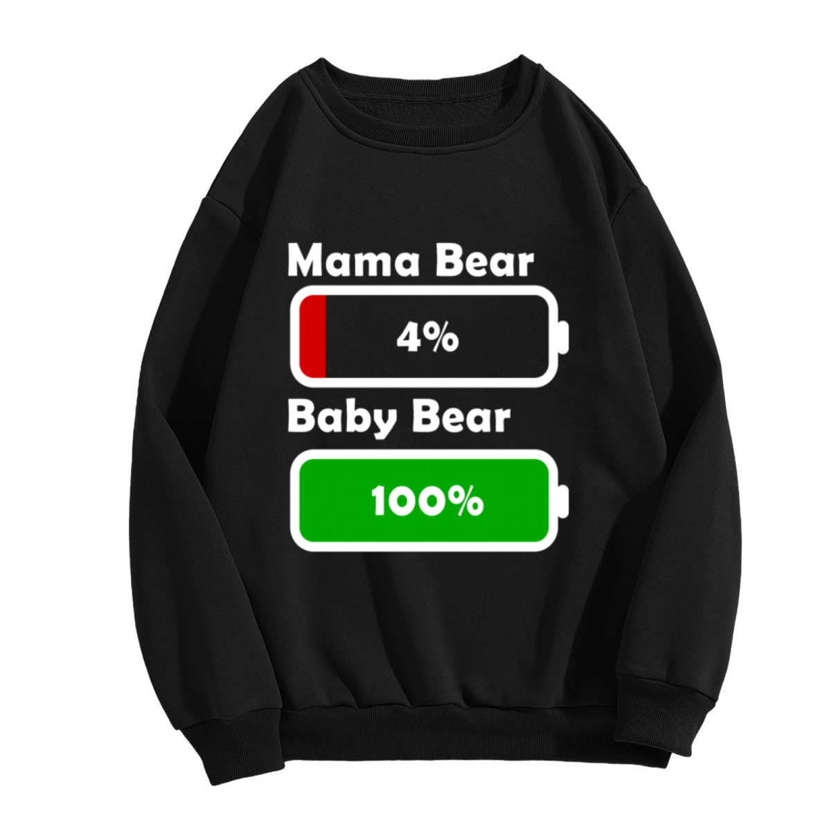 Mama Bear Low Battery Baby Bear Full Battery Crewneck Sweatshirt | Funny Mom Life Pullover, Cute Battery Icon Graphic Top, Mother's Day Gift