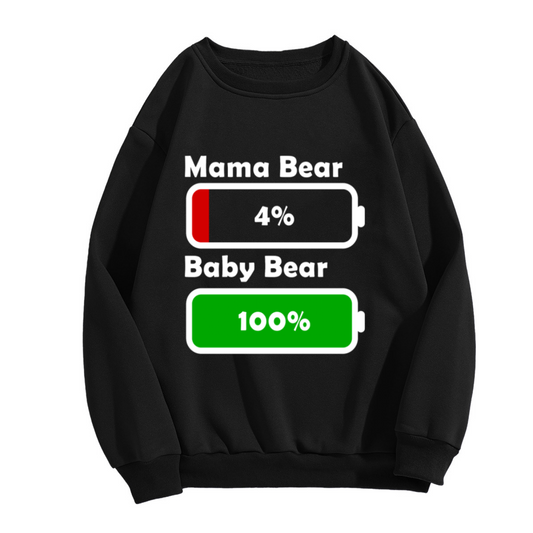 Mama Bear Low Battery Baby Bear Full Battery Crewneck Sweatshirt | Funny Mom Life Pullover, Cute Battery Icon Graphic Top, Mother's Day Gift